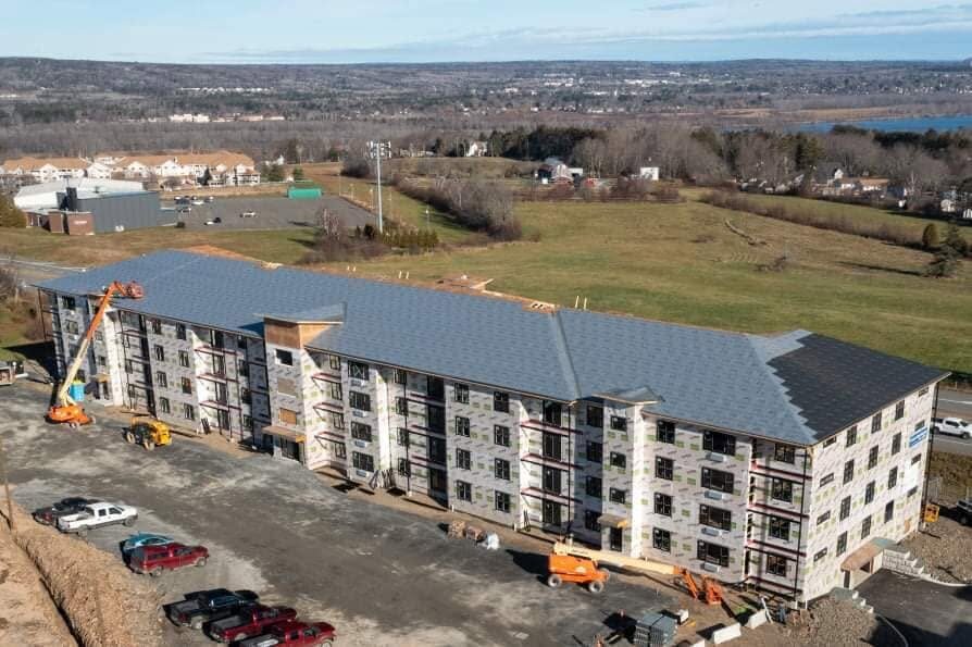 Aerial view of the finished frame from the highway side