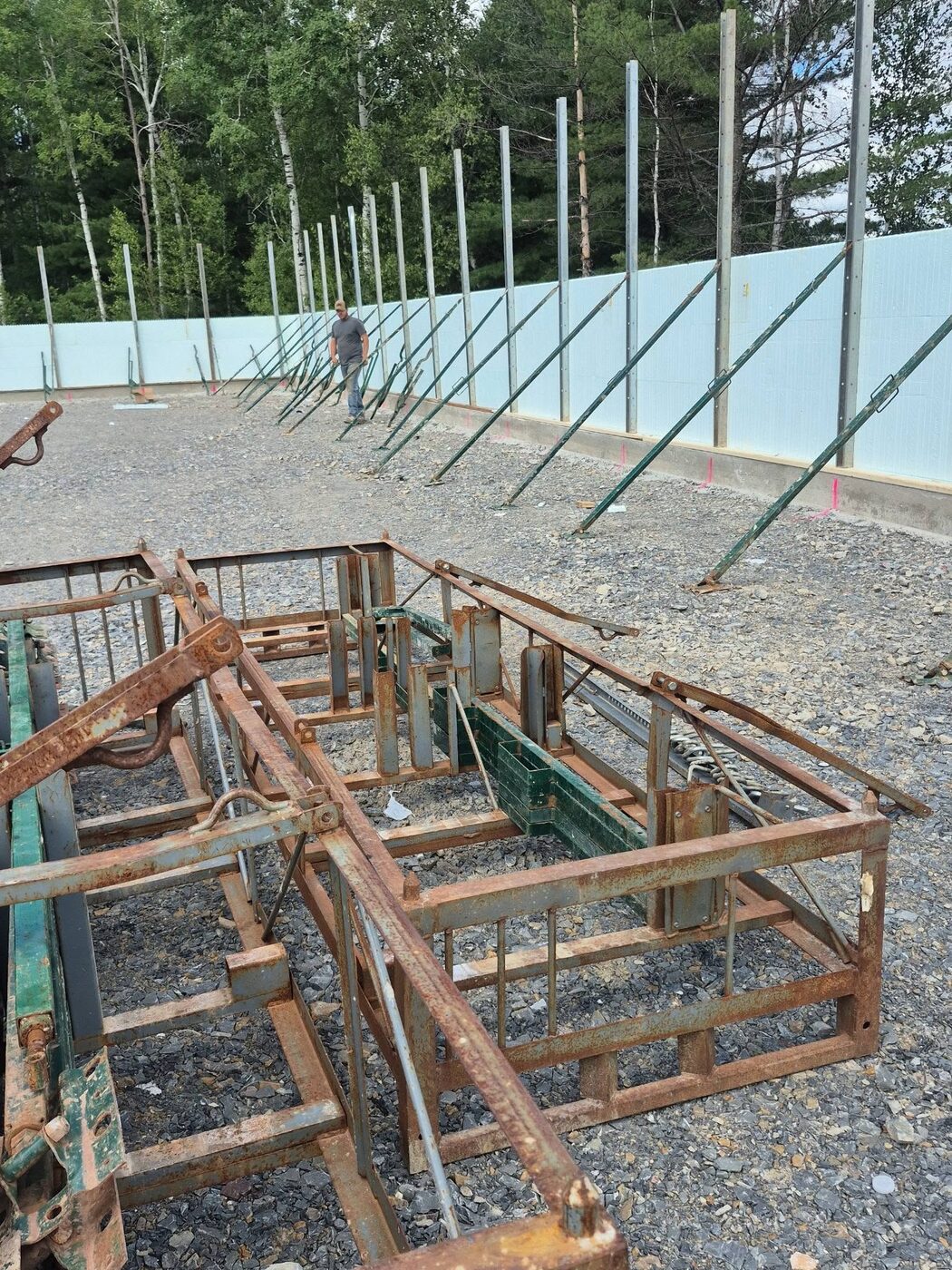 Tied rebar cages for the column pads before placement